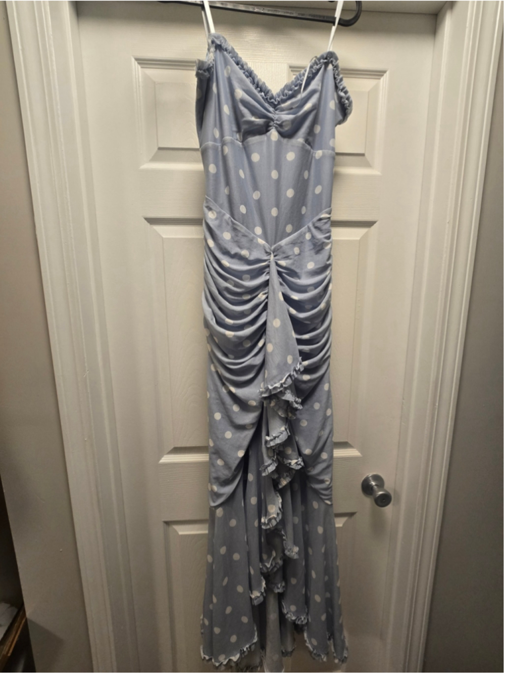 Women's Unbranded Polka Dot Ruched Maxi Dress Blue White Size M